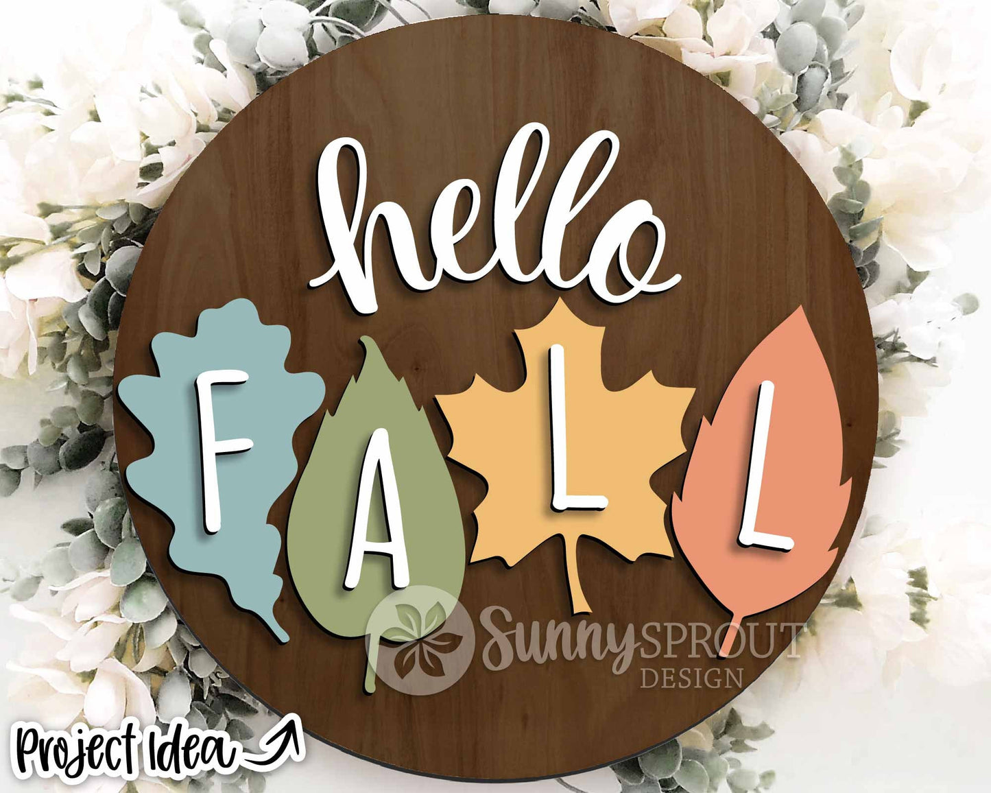 Hello Fall Leaves Sign, Digital Download, SVG Laser Cut File, Cricut, Fall Leaf Door Hanger Design