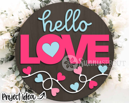 Hello Love Heart String Light Welcome Sign, Digital Download, SVG Laser Cut File, Cricut, Round Door Hanger Design, Valentine's Day Decor