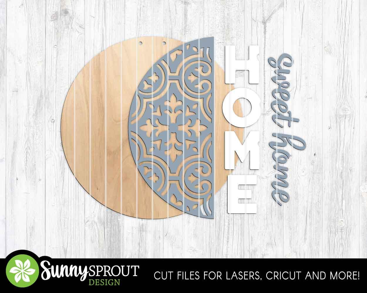 Home Sweet Moroccan Tile Pattern Sign, Digital Download, SVG Laser Cut File, Cricut, Modern Round Door Hanger Design
