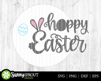 Hoppy Easter Bunny Egg Sign, Digital download, SVG laser cut file, Cricut, Round door hanger design