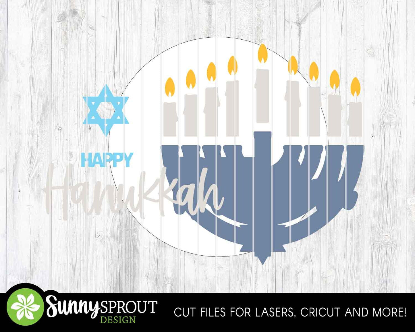 Happy Hanukkah Menorah Sign, Digital Download, SVG Laser Cut File, Cricut, Round Door Hanger Design, Jewish Decor