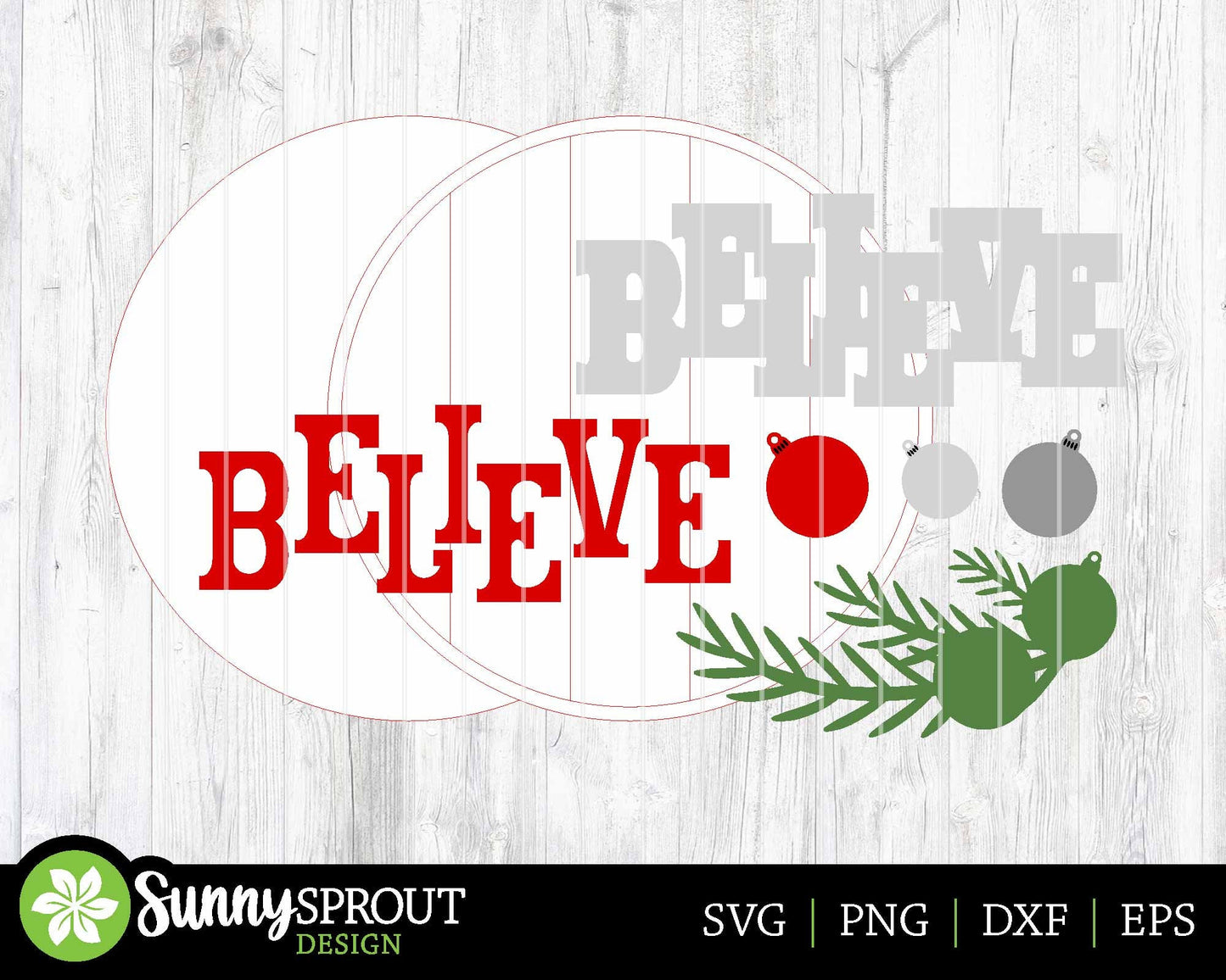 Believe Ornament Sign, Digital Download, SVG Laser Cut File, Cricut, Round Door Hanger Design, Christmas Decor