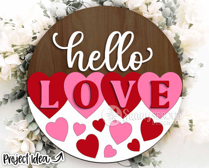 Hello Love Hearts Welcome Sign, Digital Download, SVG Laser Cut File, Cricut, Round Door Hanger Design, Valentine's Day Decor