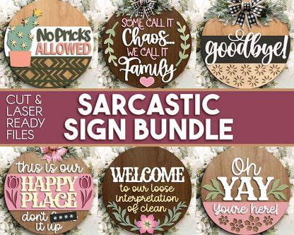 Sarcastic Laser Sign Bundle, Digital download, Round door hanger SVG, Laser cut file, Cricut, Funny door sign design