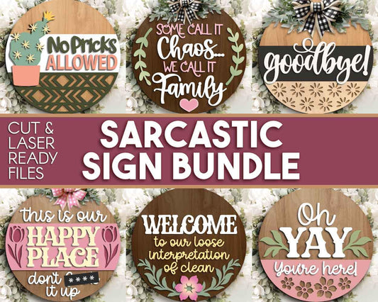 Sarcastic Laser Sign Bundle, Digital download, Round door hanger SVG, Laser cut file, Cricut, Funny door sign design
