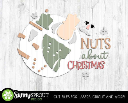 Nuts About Christmas Nutcracker Sign, Digital Download, SVG Laser Cut File, Cricut, Round Door Hanger Design, Funny Christmas Decor