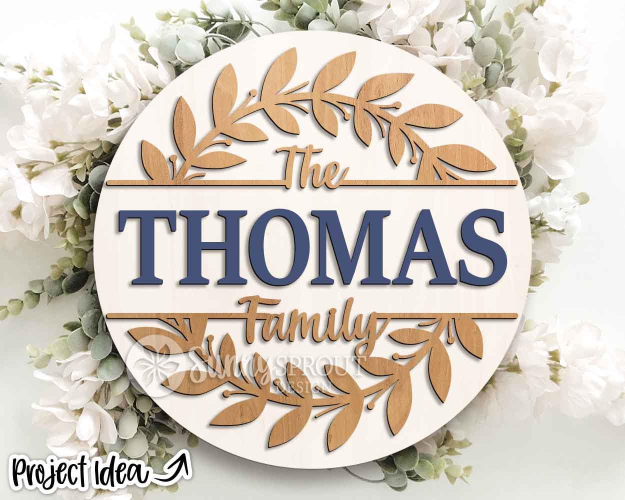 Split Monogram Frame Family Name Sign, Digital Download, SVG Laser Cut File, Cricut, Modern Round Door Hanger Design