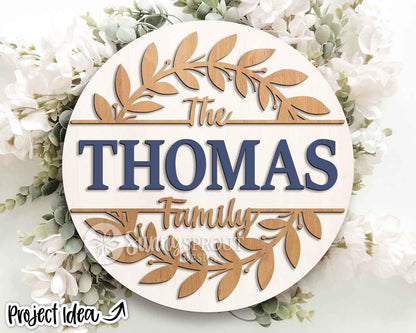 Split Monogram Frame Family Name Sign, Digital Download, SVG Laser Cut File, Cricut, Modern Round Door Hanger Design