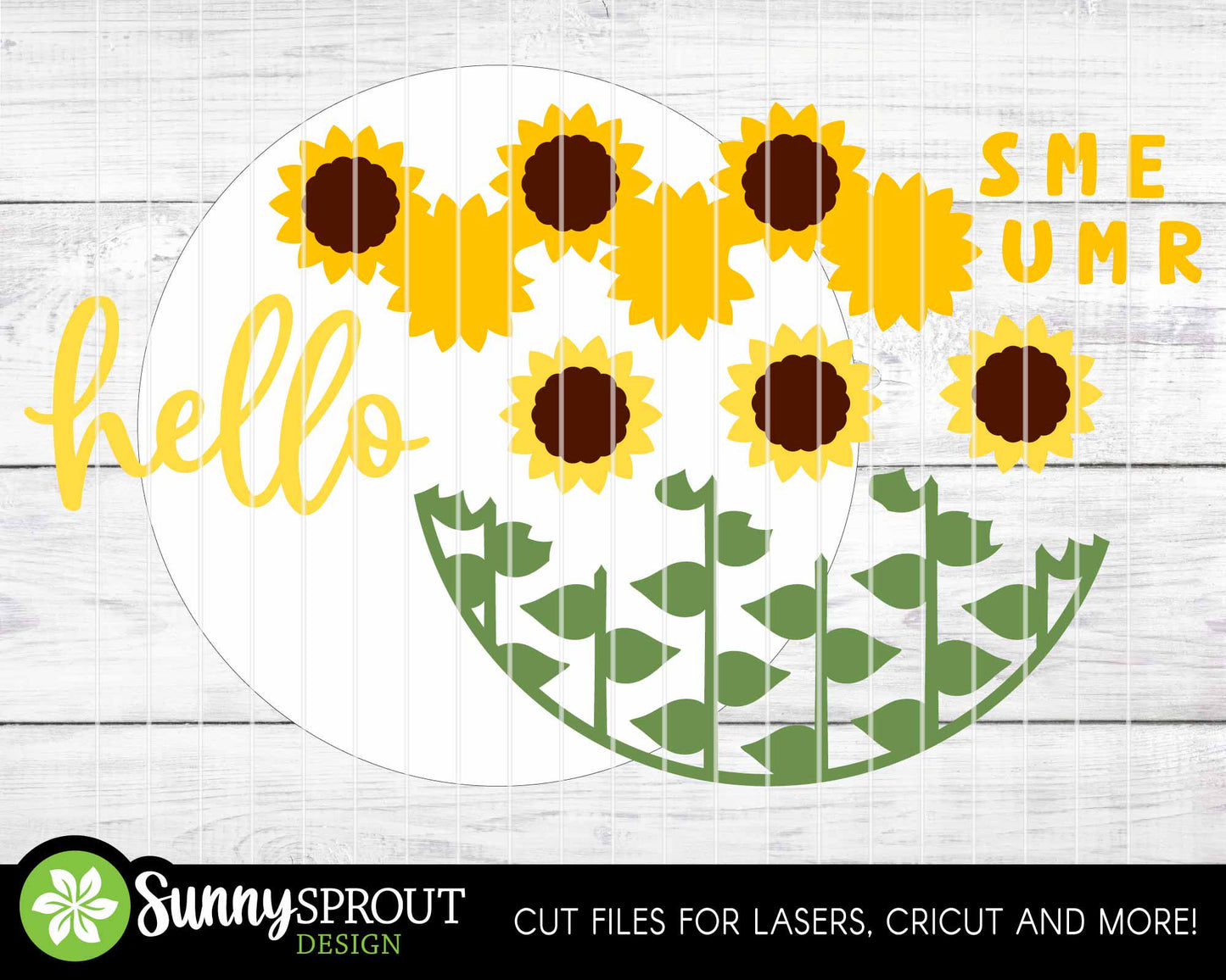 Hello Summer Sunflowers Sign, Digital Download, SVG Laser Cut File, Round Door Hanger Design