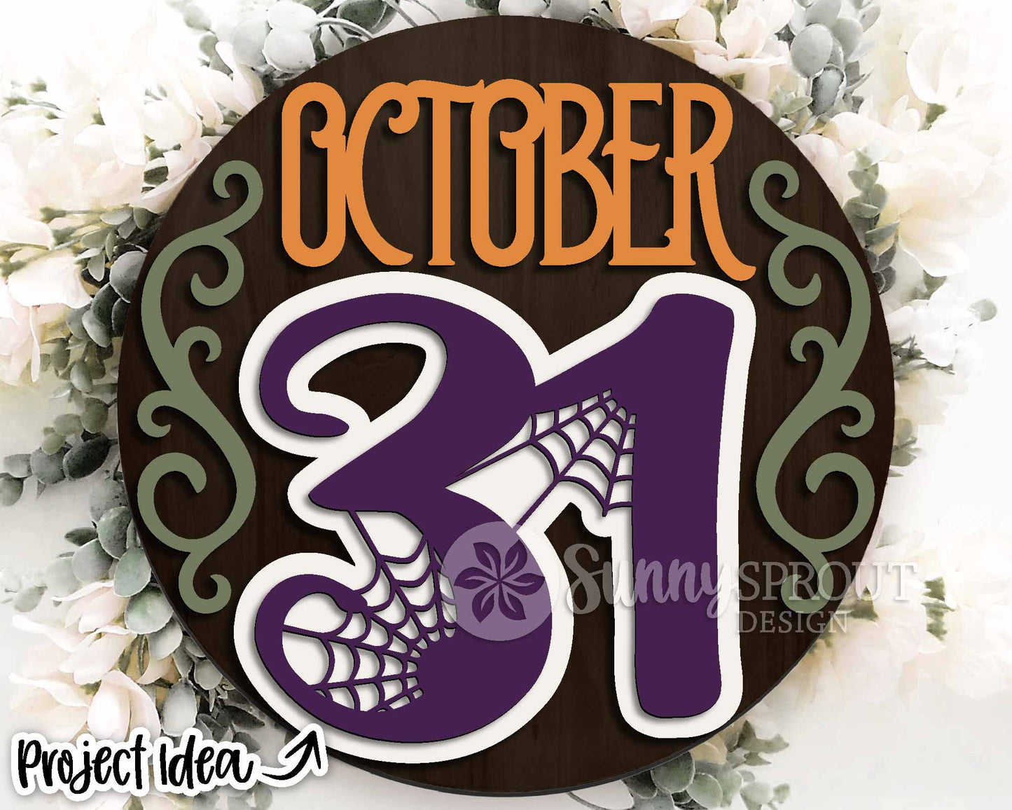 October 31 Spider Web Sign, Digital Download, SVG Laser Cut File, Cricut, Round Halloween Door Hanger Design