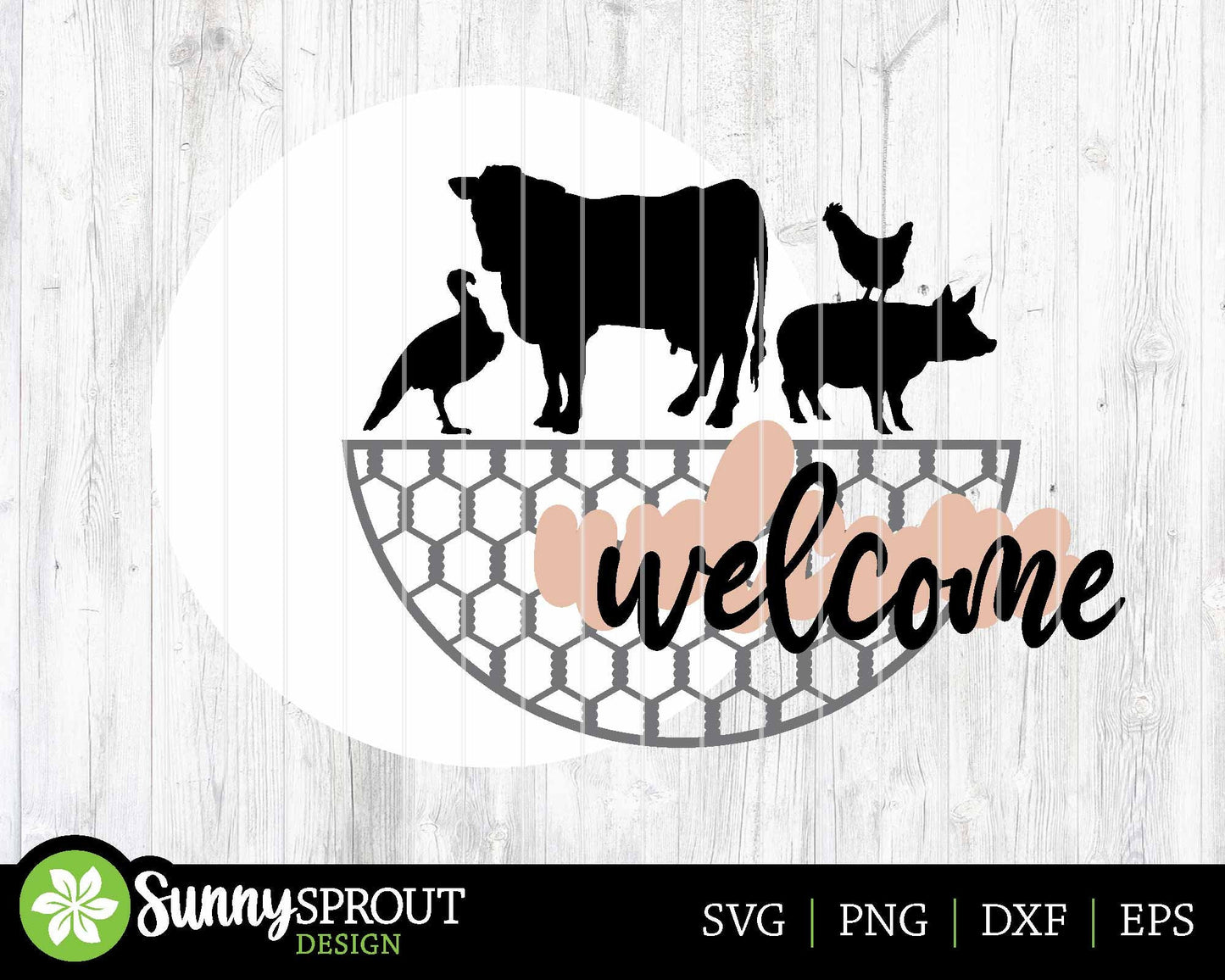 Welcome Farm Animals Sign, Digital download, SVG Laser cut file, Cricut, Round door hanger design, Farm animal decor