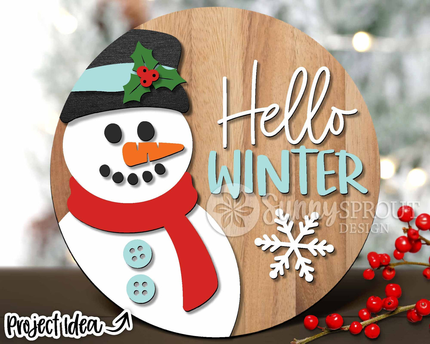 Hello Winter Snowman, Winter round door hanger svg, Christmas sign, Glowforge laser cut file, Cricut, Silhouette, Holiday