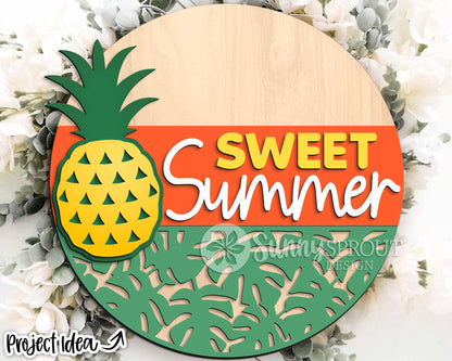 Sweet Summer Tropical Pineapple Sign, Digital Download, SVG Laser Cut File, Cricut, Round Door Hanger Design