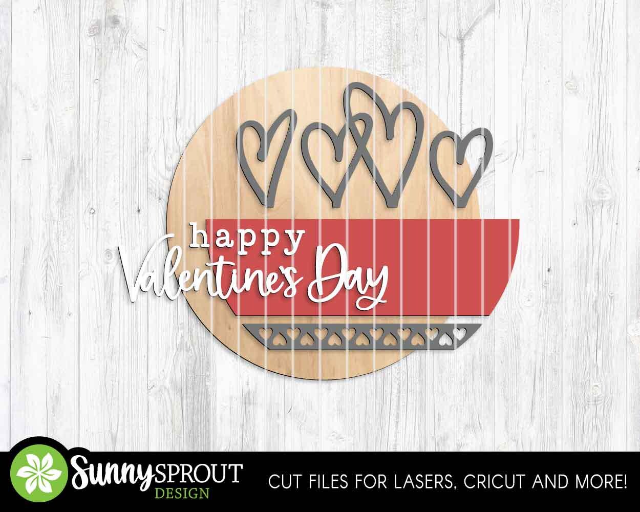 Happy Valentine's Day Heart Sign, Digital Download, SVG Laser Cut File, Cricut, Round Door Hanger Wall Art Design, Valentine's Day Decor