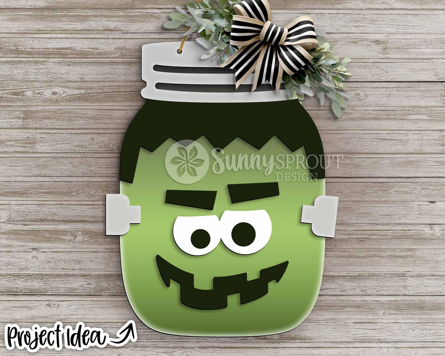 Halloween Frankenstein Mason Jar Sign, Digital Download, SVG Laser Cut File, Cricut, Spooky Halloween Door Hanger Design