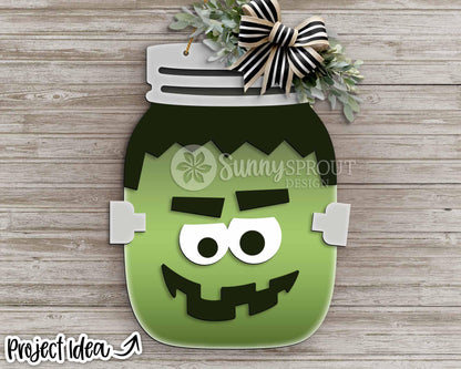 Halloween Frankenstein Mason Jar Sign, Digital Download, SVG Laser Cut File, Cricut, Spooky Halloween Door Hanger Design