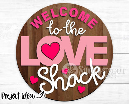 Valentine Laser Sign Bundle, Round door hanger, Glowforge laser file, Cricut cut svg, Silhouette, Heart welcome sign