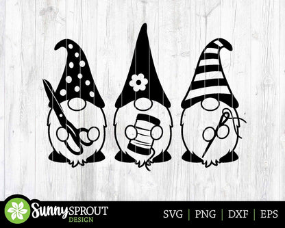 Three Gnomes Sewing Notions SVG, Digital download, Cricut cut file, Silhouette, Sewing quilting embroidery design