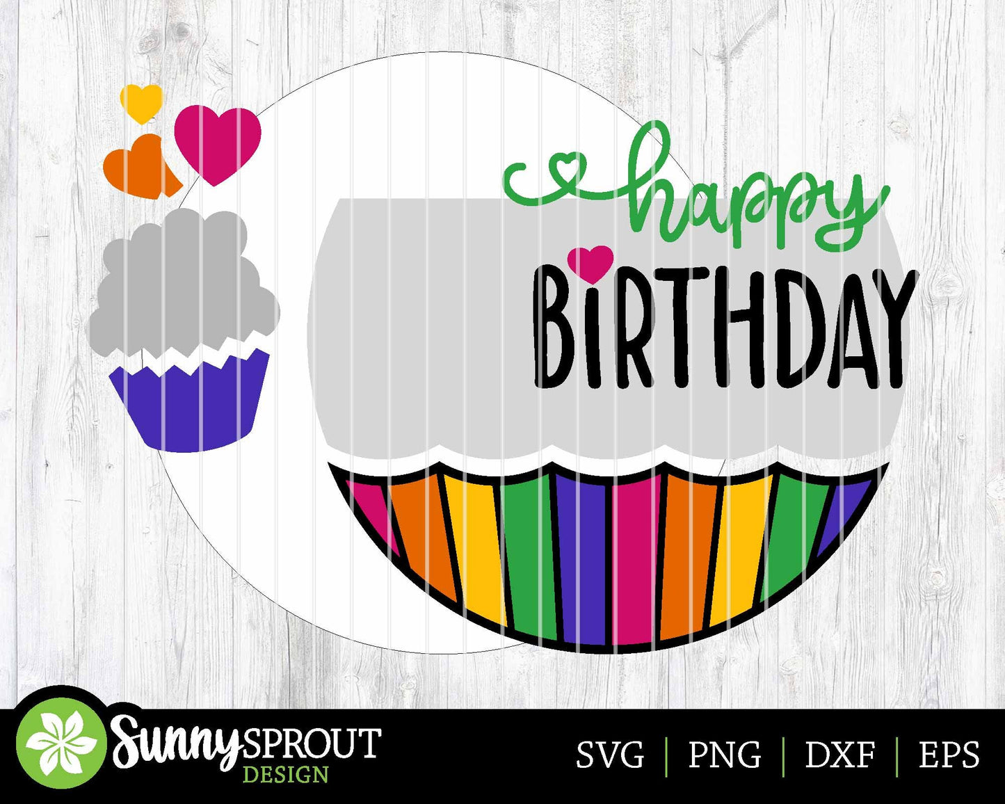 Happy Birthday Cupcake Sign, Digital Download, SVG Laser Cut File, Cricut, Round Party Door Hanger Design