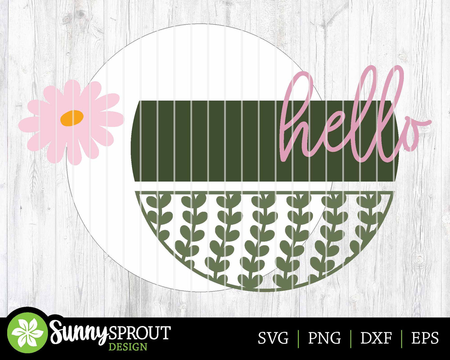 Hello Daisy Flower & Vine Sign, Digital download, SVG Laser cut file, Cricut, Round door hanger design, Spring summer floral decor
