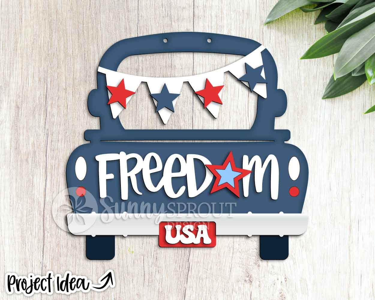 Freedom USA Old Truck Sign, Digital download, SVG laser cut file, Cricut, Door hanger design, 4th of July patriotic decor