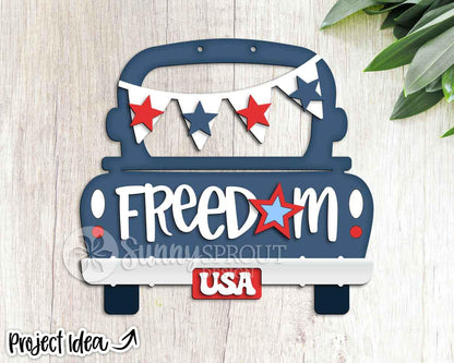 Freedom USA Old Truck Sign, Digital download, SVG laser cut file, Cricut, Door hanger design, 4th of July patriotic decor