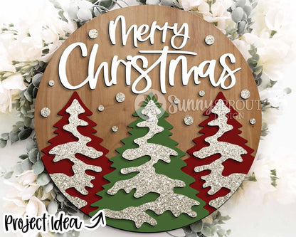 Christmas Laser Sign Bundle 6, Round door hanger, Glowforge laser cut file, Holiday welcome sign svg, Winter decor svg