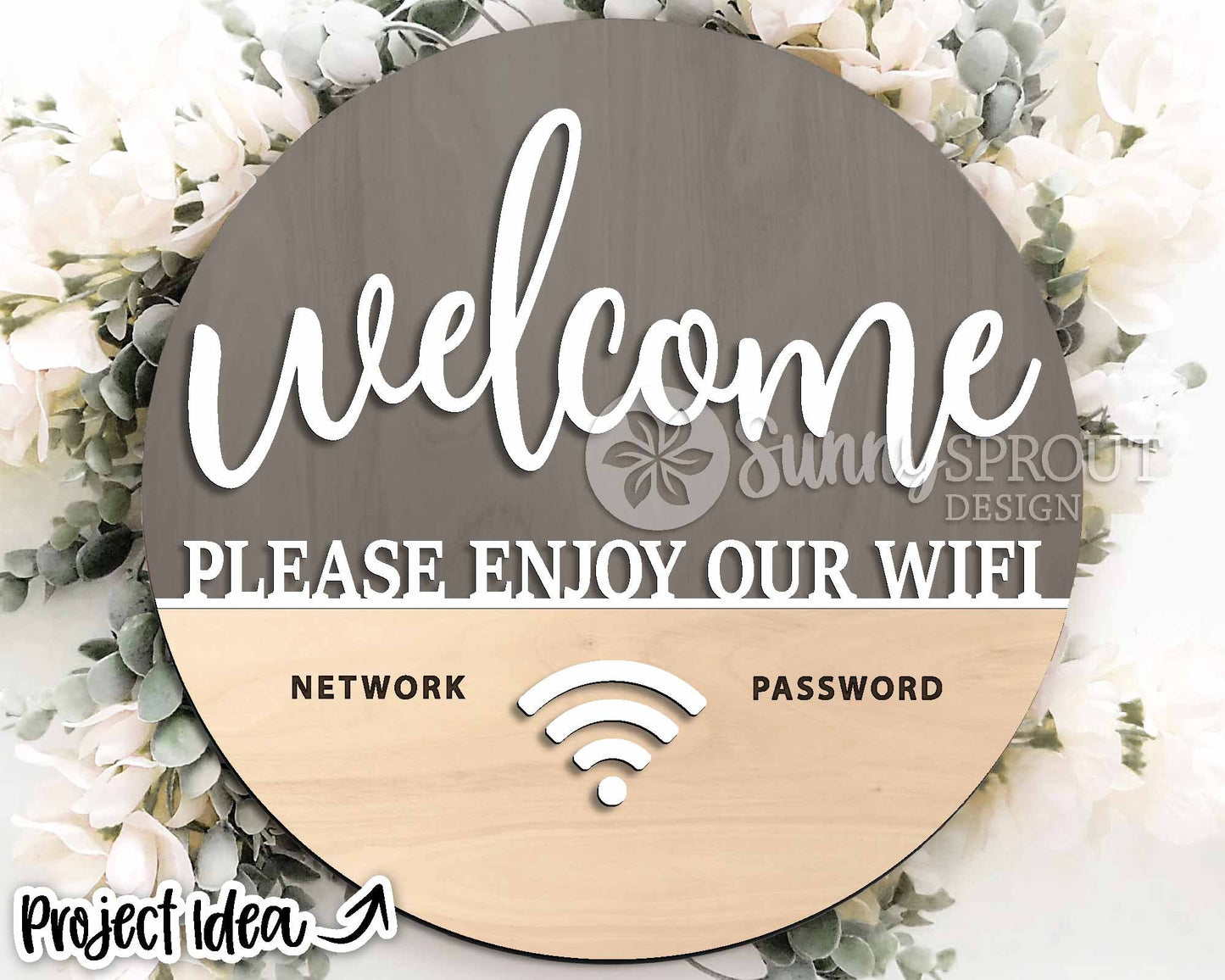 Welcome Wifi Password Sign, Digital Download, SVG Laser Cut File, Cricut, Personalized Rental Home Round Door Hanger Design