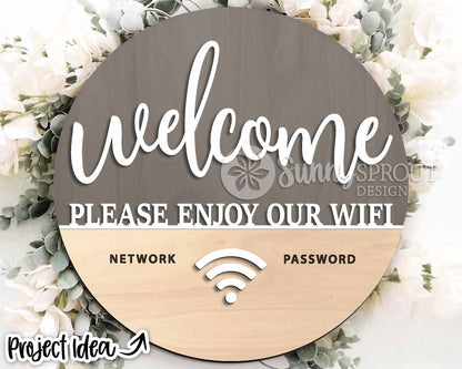 Welcome Wifi Password Sign, Digital Download, SVG Laser Cut File, Cricut, Personalized Rental Home Round Door Hanger Design