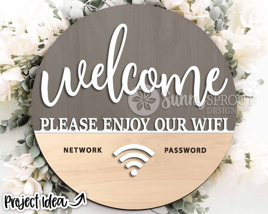 Welcome Wifi Password Sign, Digital Download, SVG Laser Cut File, Cricut, Personalized Rental Home Round Door Hanger Design