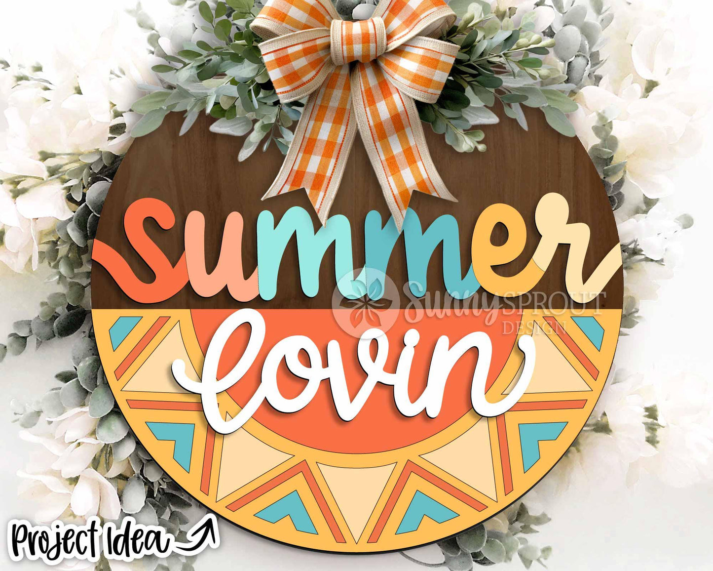 Summer Lovin' Sunshine Sign, Digital Download, SVG Laser Cut File, Cricut, Round Door Hanger Design