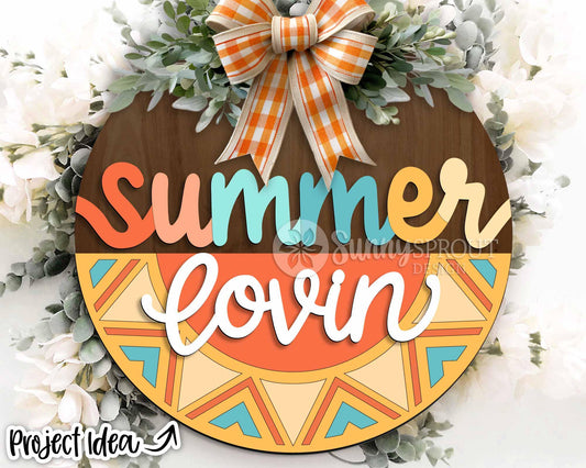 Summer Lovin' Sunshine Sign, Digital Download, SVG Laser Cut File, Cricut, Round Door Hanger Design