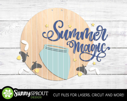 Summer Magic Firefly Sign, Digital Download, SVG Laser Cut File, Cricut, Round Door Hanger Design