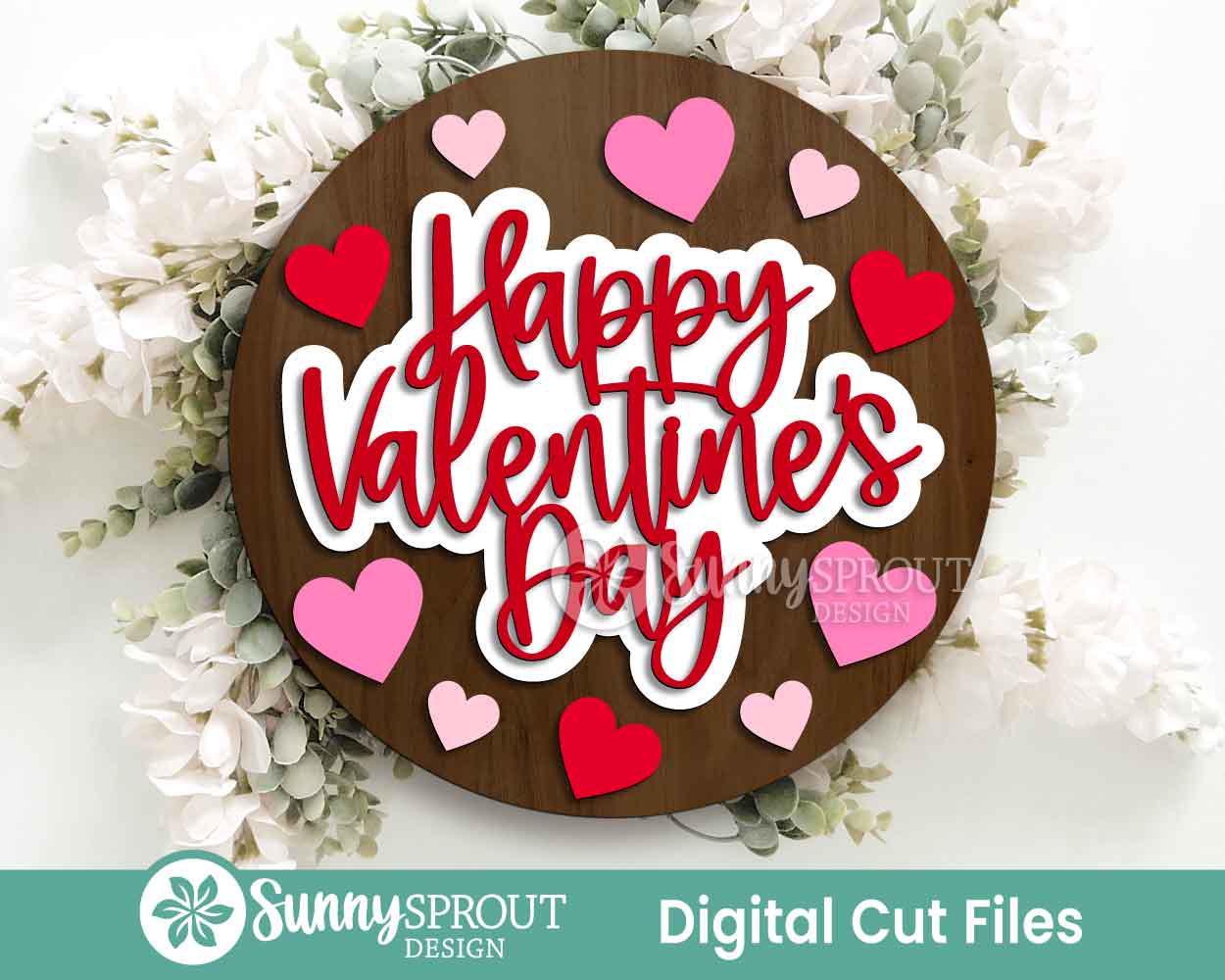 Happy Valentine's Day Heart Sign, Digital Download, SVG Laser Cut File, Cricut, Round Door Hanger Design, Valentine's Day Decor