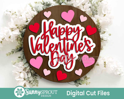 Happy Valentine's Day Heart Sign, Digital Download, SVG Laser Cut File, Cricut, Round Door Hanger Design, Valentine's Day Decor