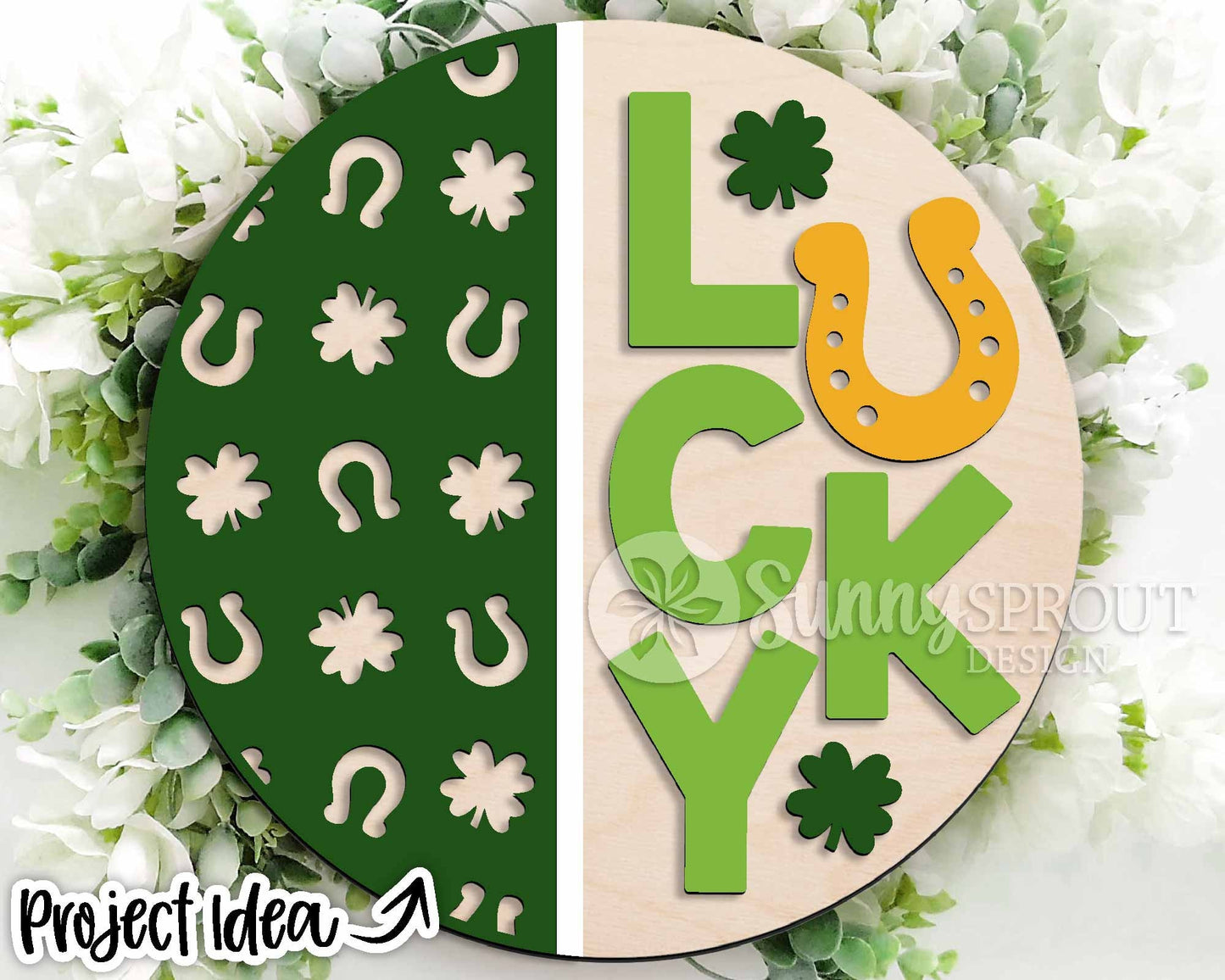 Lucky Horseshoe Shamrock Sign, Digital Download, SVG Laser Cut File, Cricut, Round Door Hanger Design, St. Patrick's Day Decor