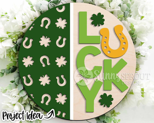Lucky Horseshoe Shamrock Sign, Digital Download, SVG Laser Cut File, Cricut, Round Door Hanger Design, St. Patrick's Day Decor