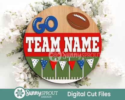 Go Football Team Sign, Digital Download, SVG Laser Cut File, Cricut, Door Hanger Wall Art Design, Personalized Sports Decor