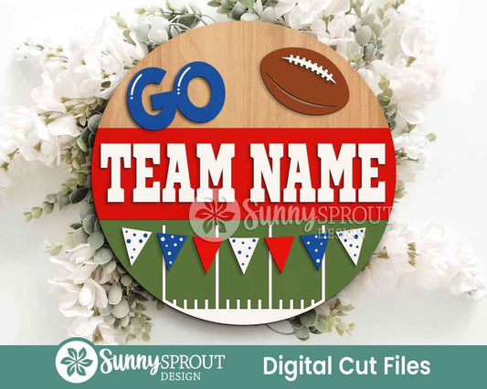 Go Football Team Sign, Digital Download, SVG Laser Cut File, Cricut, Door Hanger Wall Art Design, Personalized Sports Decor