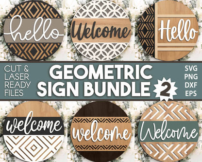 Geometric Laser Sign Bundle 2, Round door hanger svg, Glowforge laser file, Cricut, Front door welcome sign, Modern svg