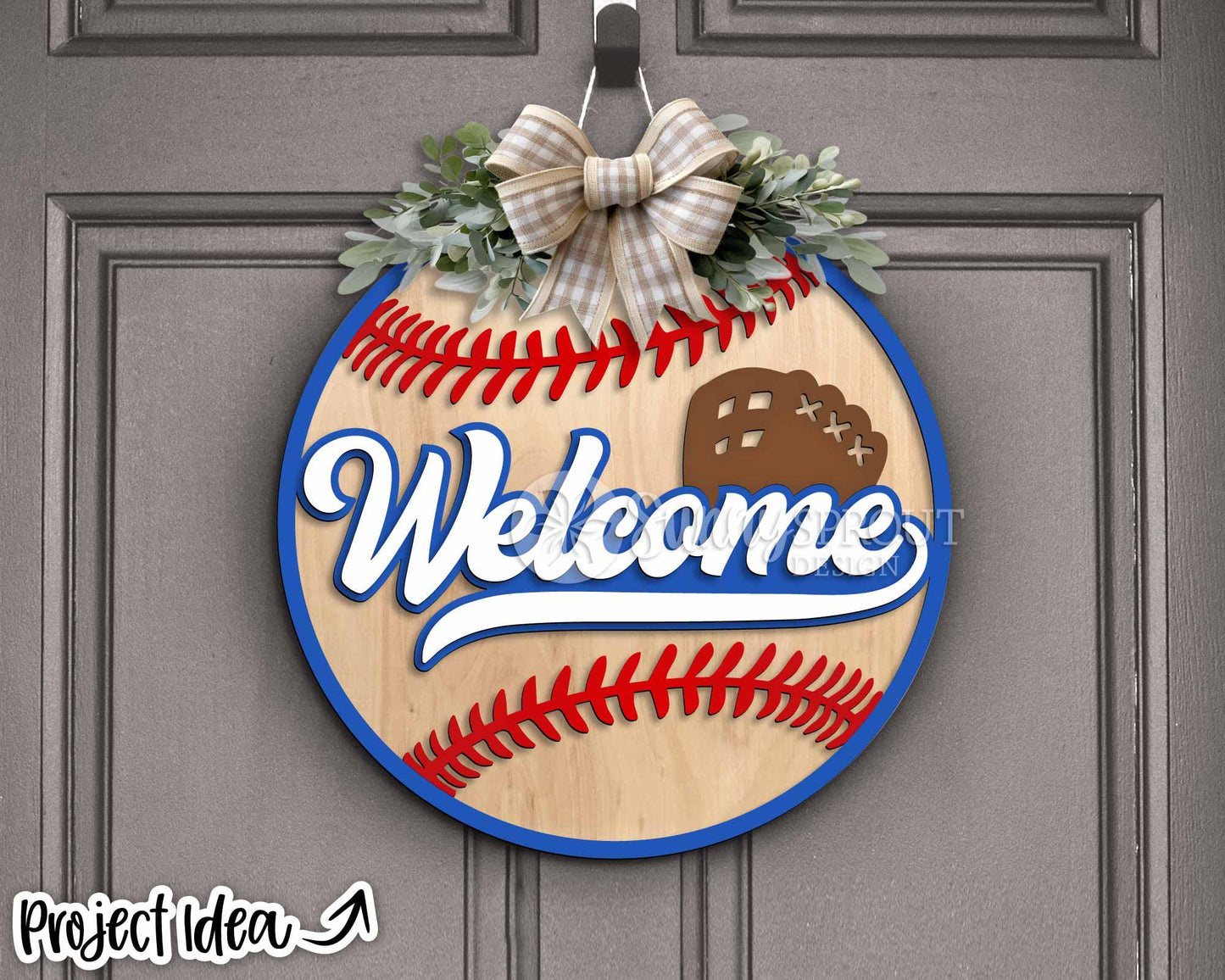 Welcome Baseball Glove Sign, Digital Download, SVG Laser Cut File, Cricut, Door Hanger Design, Sports Decor