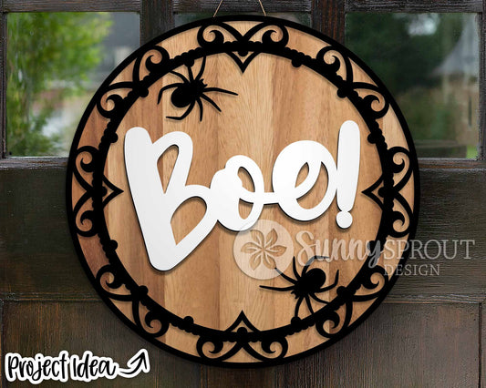 Boo Spider Frame Sign, Digital Download, SVG Laser Cut File, Cricut, Round Halloween Door Hanger Design