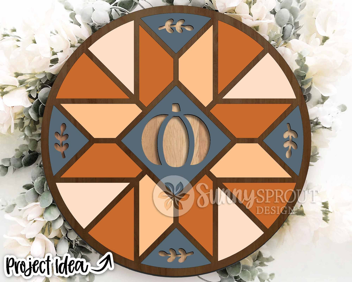 Autumn Barn Quilt Sign, Digital Download, SVG Laser Cut File, Cricut, Round Fall Door Hanger Design, Farmhouse Decor
