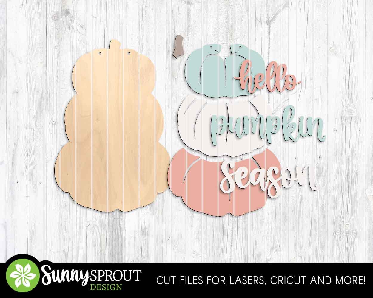 Hello Pumpkin Season Stacked Sign, Digital Download, SVG Laser Cut File, Cricut, Fall Door Hanger Design