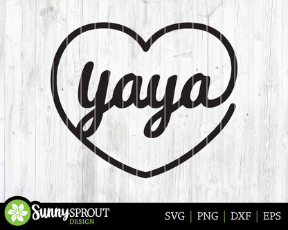 Love Yaya Heart SVG, Digital download, Cricut cut file, Silhouette, Mother's Day grandma design