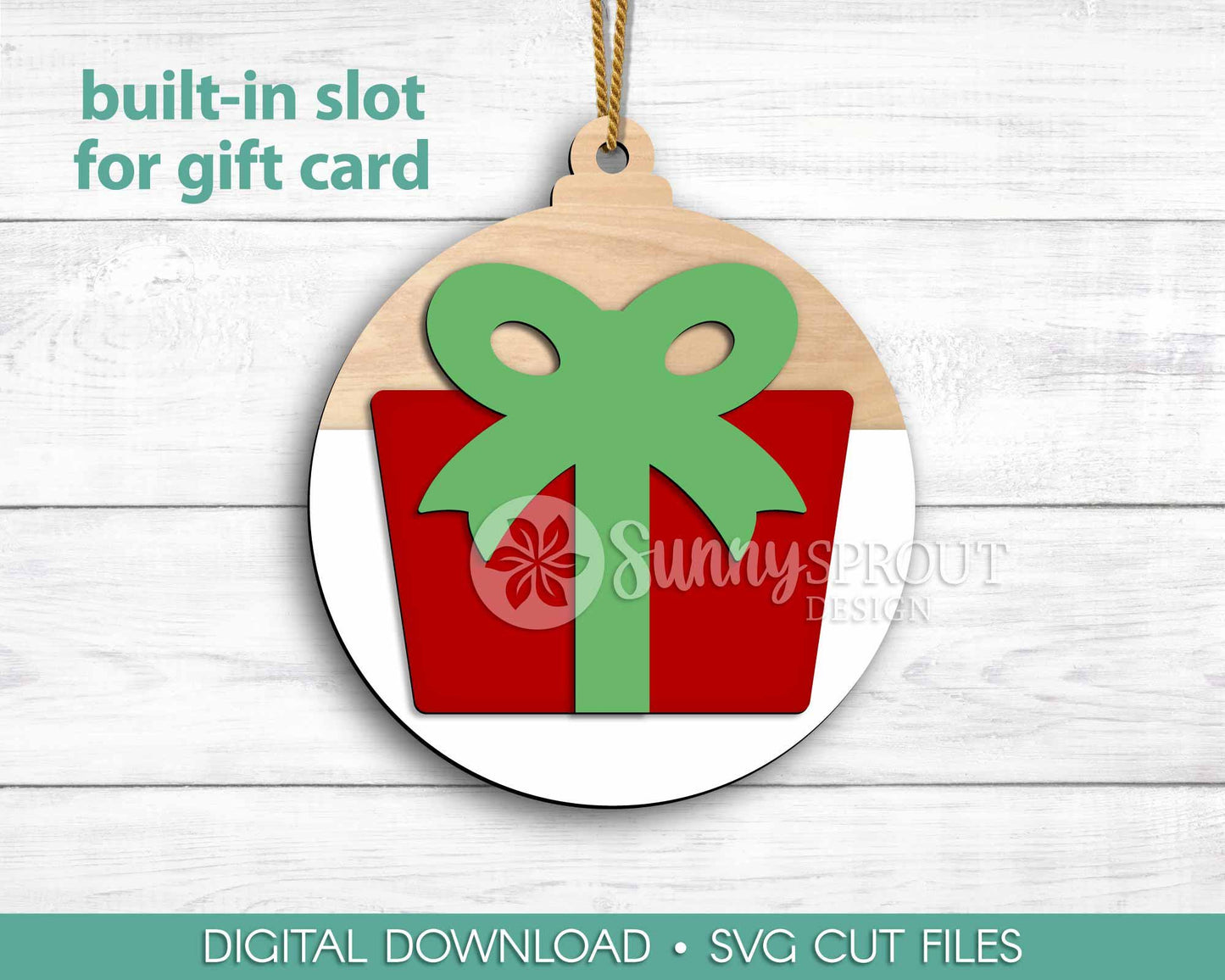 Gift Card Holder Present Ornament, Digital download, SVG laser cut file, Cricut, Christmas design