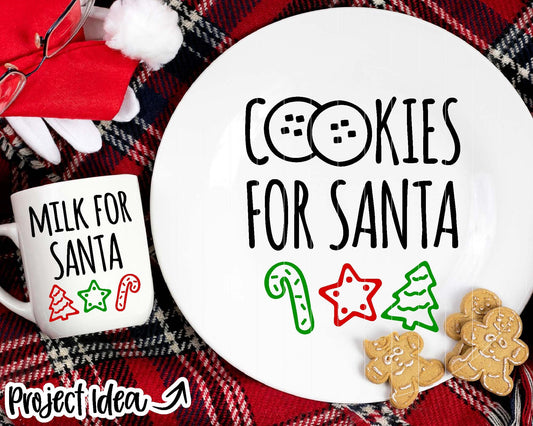 Christmas Plate and Mug SVG, Digital download, Cricut cut file, Silhouette, Santa cookies & milk design