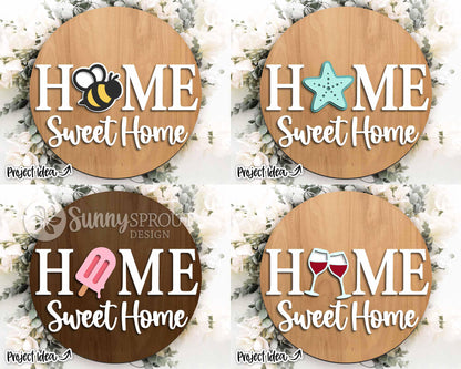 Home Sweet Home Interchangeable Graphics Sign, Digital Download, SVG Laser Cut File, Cricut, Seasonal Round Door Hanger Design