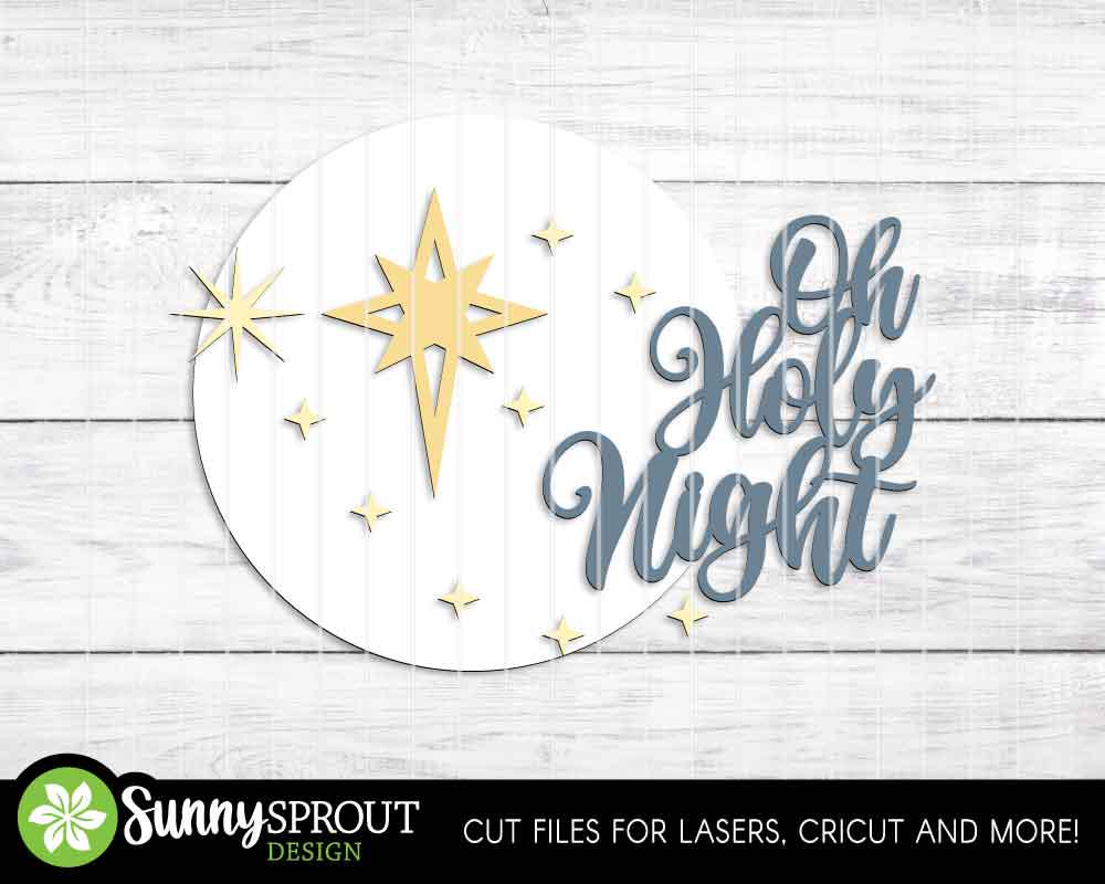 Oh Holy Night Star of Bethlehem Sign, Digital Download, SVG Laser Cut File, Cricut, Round Door Hanger Design, Christmas Decor