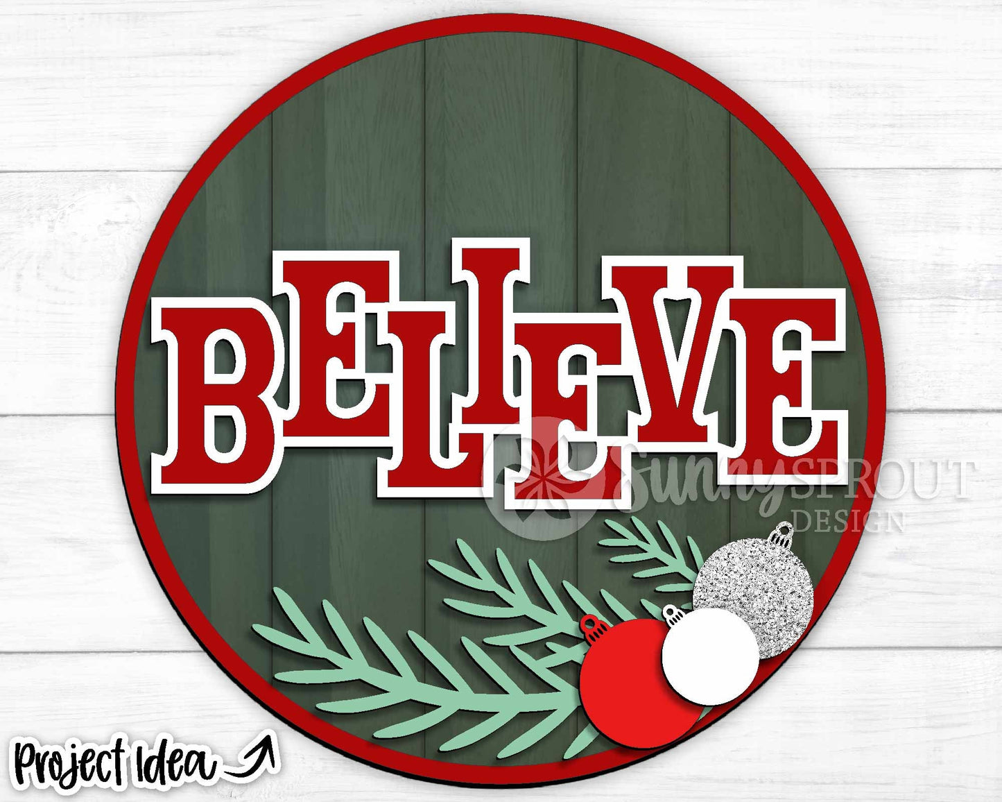Believe Ornament Sign, Digital Download, SVG Laser Cut File, Cricut, Round Door Hanger Design, Christmas Decor